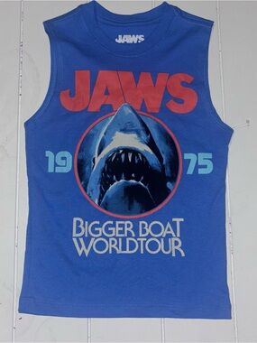 Jaws Boys' Blue 'Bigger Boat World Tour' Graphic Sleeveless Tank Muscle Shirt